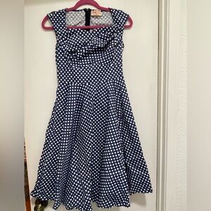 Belle Poque, Navy, with White Polkadot Fit and Flare, Size Small